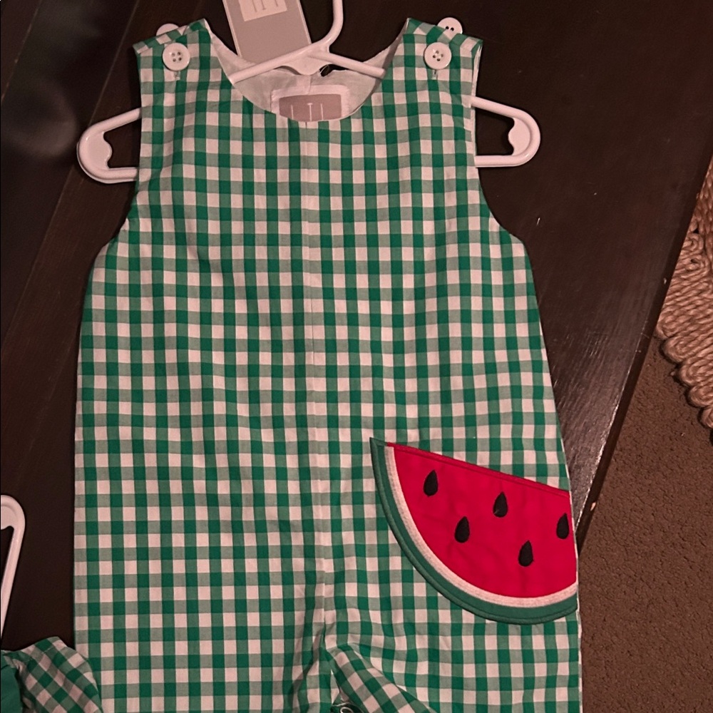 Green and White Checkered Bodysuit with Watermelon Pocket